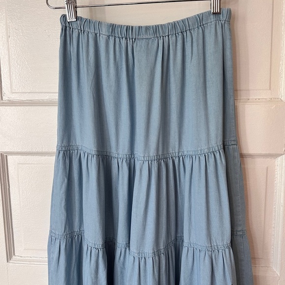 Sky to Moon Tiered Ruffle Maxi Skirt Chambray Graffiti Art Elastic Waist Boho - Picture 12 of 17